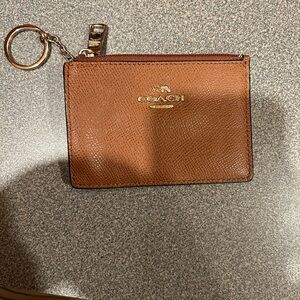 Coach Brown Leather Keychain Wallet with gold hardware
